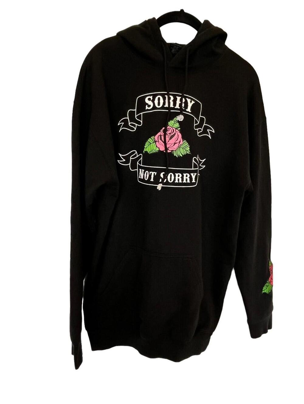Hoodie "Sorry not Sorry" Cold Crush Womens Black with roses size M 1104.2